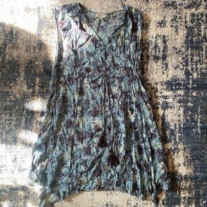 Boho V-Neck Floral Tunic in Teal and Black